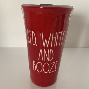 NIB RAE DUNN RED WHITE AND BOOZE TRAVEL MUG ARTISAN COLLECTION